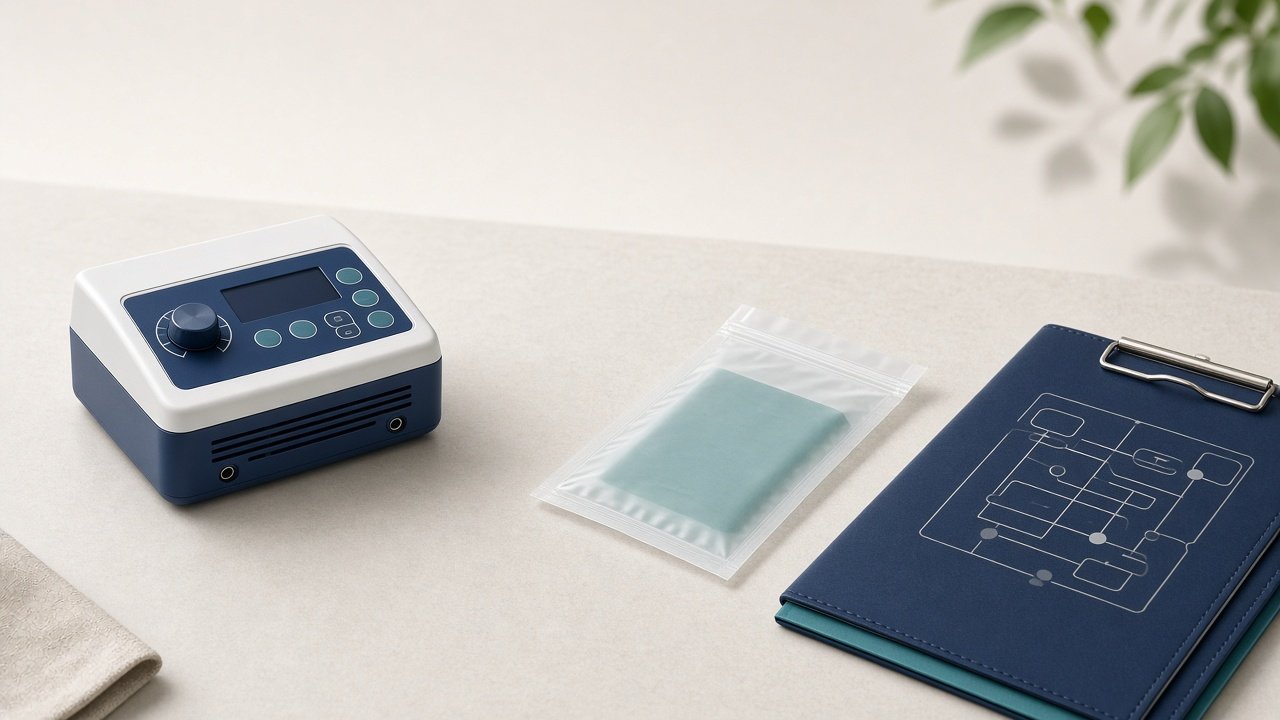 Medical device samples prepared for testing scope review.